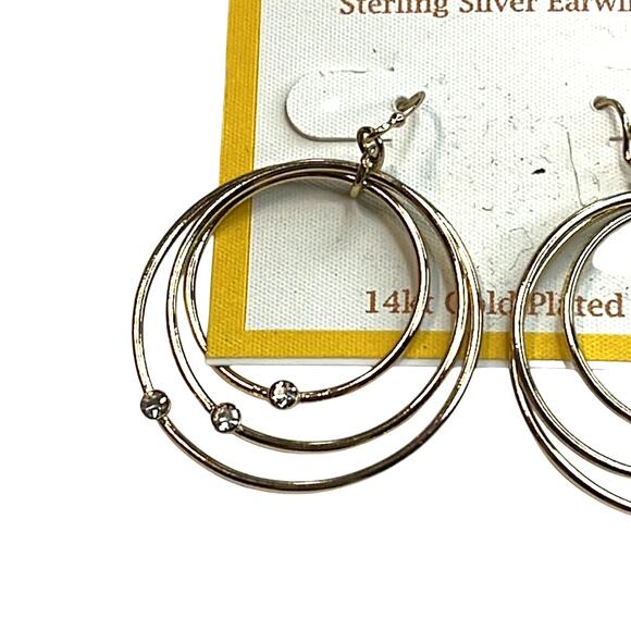 Hint of Gold Triple Layer Hoop Earrings w/ Diamond Studs, NWT! - Picture 2 of 3